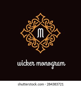 Template design for monogram, label, logo with letter M in overlapped style. Vector illustration.