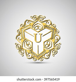 Template design for monogram, label, logo in overlapped style. Vector illustration.