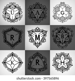 Template design for monogram, label, logo in overlapped style. Vector illustration.