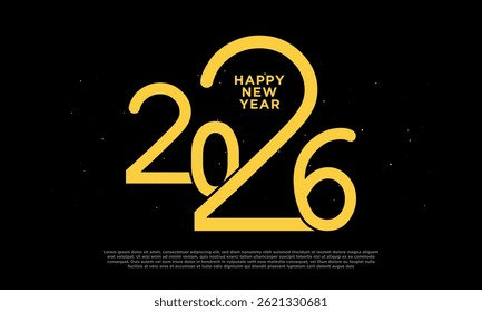 template design for new year 2026 with gold color on black background. Vector Illustraton.