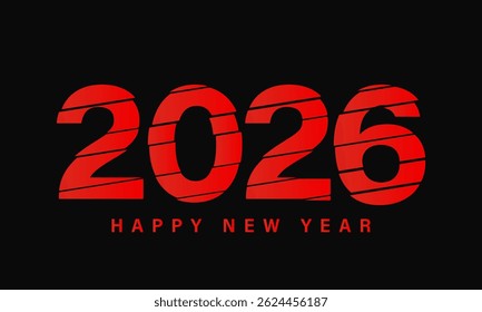 Template design for New Year 2026 celebration with red color on black background. Suitable for greeting card, poster or banner.