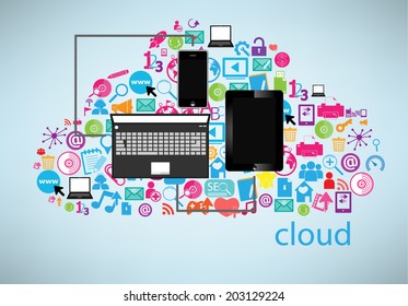 Template design on notebook idea with social network cloud icons