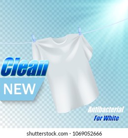 template design of packaging for washing powder. Textile white realistic for advertising detergent on transparent background. Clean linen illustration.