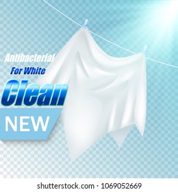 template design of packaging for washing powder. Textile white realistic for advertising detergent on transparent background. Clean linen illustration.