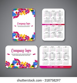 template design pocket calendar  2016 with patterns and place for the company logo. vector illustration