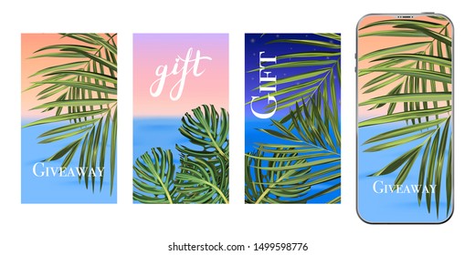 Template design. Post for social media. Stories design layout. Trendy editable tropical template.