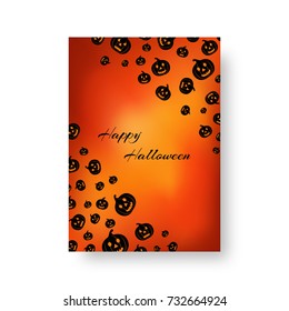 Template for design of postcard with black silhouettes of pumpkins for festive halloween design