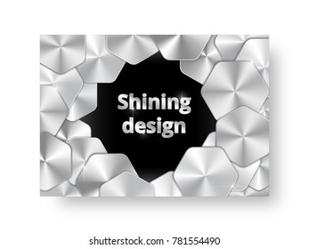 Template for the design of a postcard with a texture of stainless steel in the form of metal plates and puffs of light.