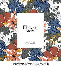 template for design postcards, business cards, invitations with flowers.
