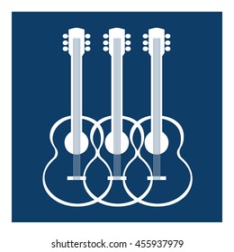 Template Design Poster with acoustic guitar silhouettes. Idea for Live Music Festival, show, entertainment background. Musical concert promotion,  advertisement poster, banner. Vector illustration.