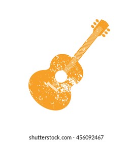 Template Design Poster with acoustic guitar silhouette. Idea for Live Music Festival, show. Entertainment or club promotion, advertisement element. Musical instrument symbol, logo.Vector illustration.