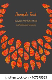 Template Design poster. Autumn celebration.  Autumnal leaf silhouette round frame. Fall leaves wreath. Colorful leaves background border. Season event background vector vintage illustration A4 size