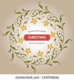 Template design for poster of christmas happy holiday, with abstract seamless green leafy flower frame. Vector