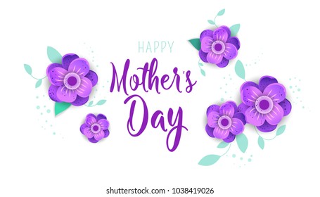 Template design poster for happy mother's day with bright flowers. Trendy Design Template. Vector illustration