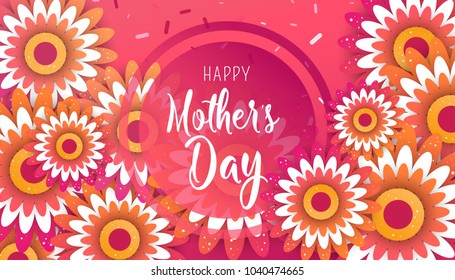 Template design poster for happy mother's day with bright flowers. Trendy Design Template. Vector illustration