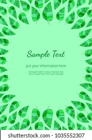 Template Design poster. Spring celebration. Greenery round frame. Green leaf wreath. Colorful emerald leaves background border. Seasonal event decorative background vector vintage illustration A4 size