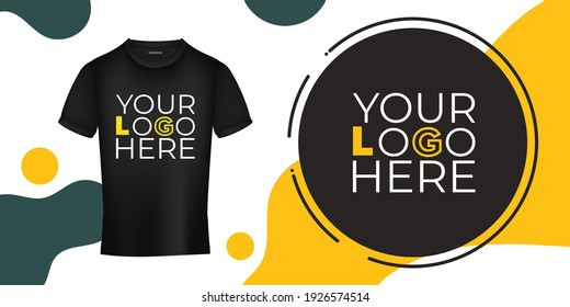 Template for design and presentation of a logo or print on a black t-shirt. Your logo on the T-shirt banner. Vector illustration.