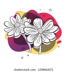 Template design print with floral line. graphic. Poster with modern abstract gradient shape with flower blossom.  Illustration for t-shirt,  summer and spring banner. Vector.