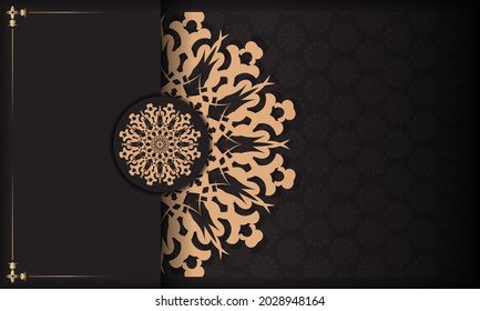 Template for design printable invitation card with vintage patterns. Black presentable banner with luxurious ornaments and place for your design.