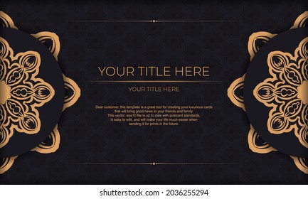 Template for design printable invitation card with Greek ornament. Black vector banner with vintage ornaments and place under the text.