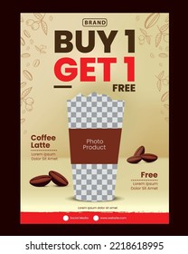 Template Design promo coffee shop buy one get one free for Flyer Poster. flyer brochure, sale