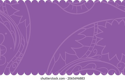 Template design with purple label, rounded borders and abstract silhouettes with floral pattern.