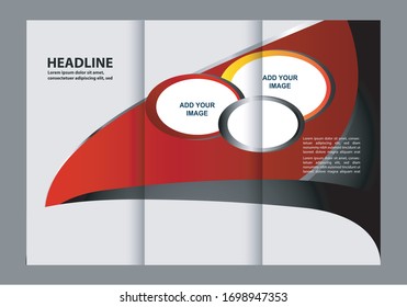Template design of red trifold brochure with 
