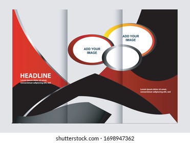 Template design of red trifold brochure with 

