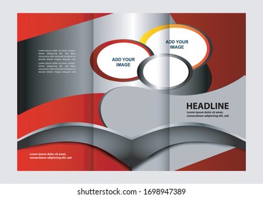 Template design of red trifold brochure with 
