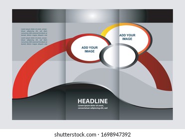 Template design of red trifold brochure with 
