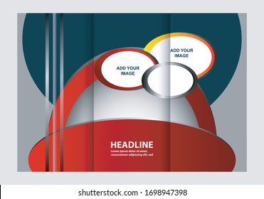 Template design of red trifold brochure with 
