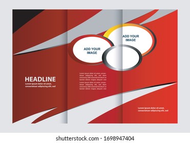 Template design of red trifold brochure with 
