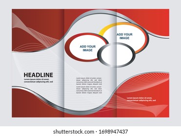 Template design of red trifold brochure with 
