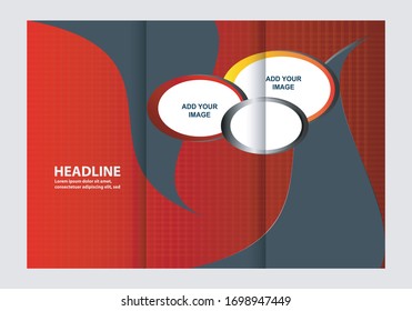 Template design of red trifold brochure with 
