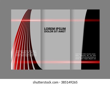 Template design of red trifold brochure with stripes and circles. Editable and light vector with places for photos. Proportionally A4 