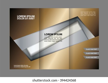 Template design of red trifold brochure with stripes and circles. Editable with places for photos. Proportionally A4
