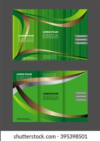 Template design of red trifold brochure with stripes and circles. Editable and light vector with places for photos. Proportionally A4
