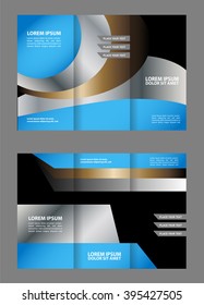 Template design of red trifold brochure with stripes and circles. Editable and light vector with places for photos. Proportionally A4
