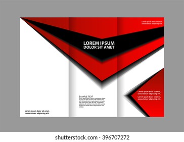 Template design of red trifold brochure with stripes and circles. Editable and light vector with places for photos. Proportionally A4
