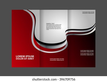 Template design of red trifold brochure with stripes and circles. Editable and light vector with places for photos. Proportionally A4
