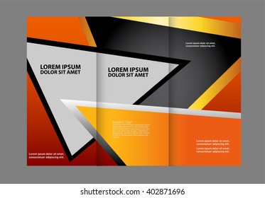 Template design of red trifold brochure with stripes and circles. Editable and light vector with places for photos. Proportionally A4
