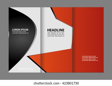 Template design of red trifold brochure with stripes and circles. Editable and light vector with places for photos. Proportionally A4
