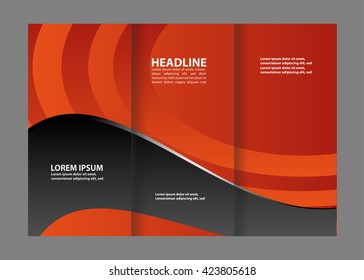 Template design of red trifold brochure with stripes and circles. Editable and light vector with places for photos. Proportionally A4
