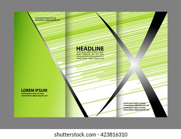 Template design of red trifold brochure with stripes and circles. Editable and light vector with places for photos. Proportionally A4
