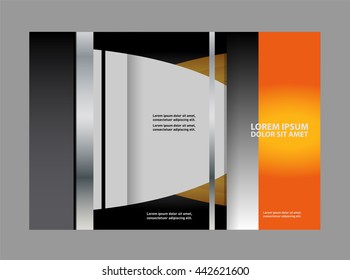 Template design of red trifold brochure with stripes and circles. Editable and light vector with places for photos. Proportionally A4
