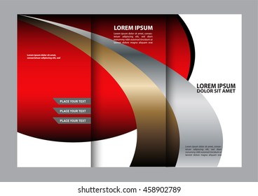 Template design of red trifold brochure with stripes and circles. Editable and light vector with places for photos. Proportionally A4
