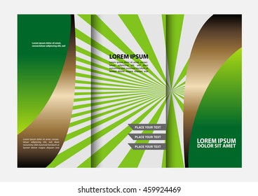 Template design of red trifold brochure with stripes and circles. Editable and light vector with places for photos. Proportionally A4
