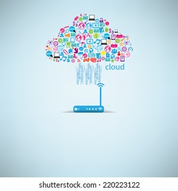 Template design routers idea with social network icons background, vector