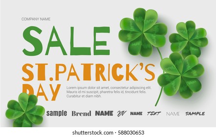 Template design sales banner on St. Patrick's Day. Simple banner for the site, shop, magazine promotions. Banner with place for text.