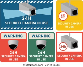 Template design set about Security camera in action for sticker or poster